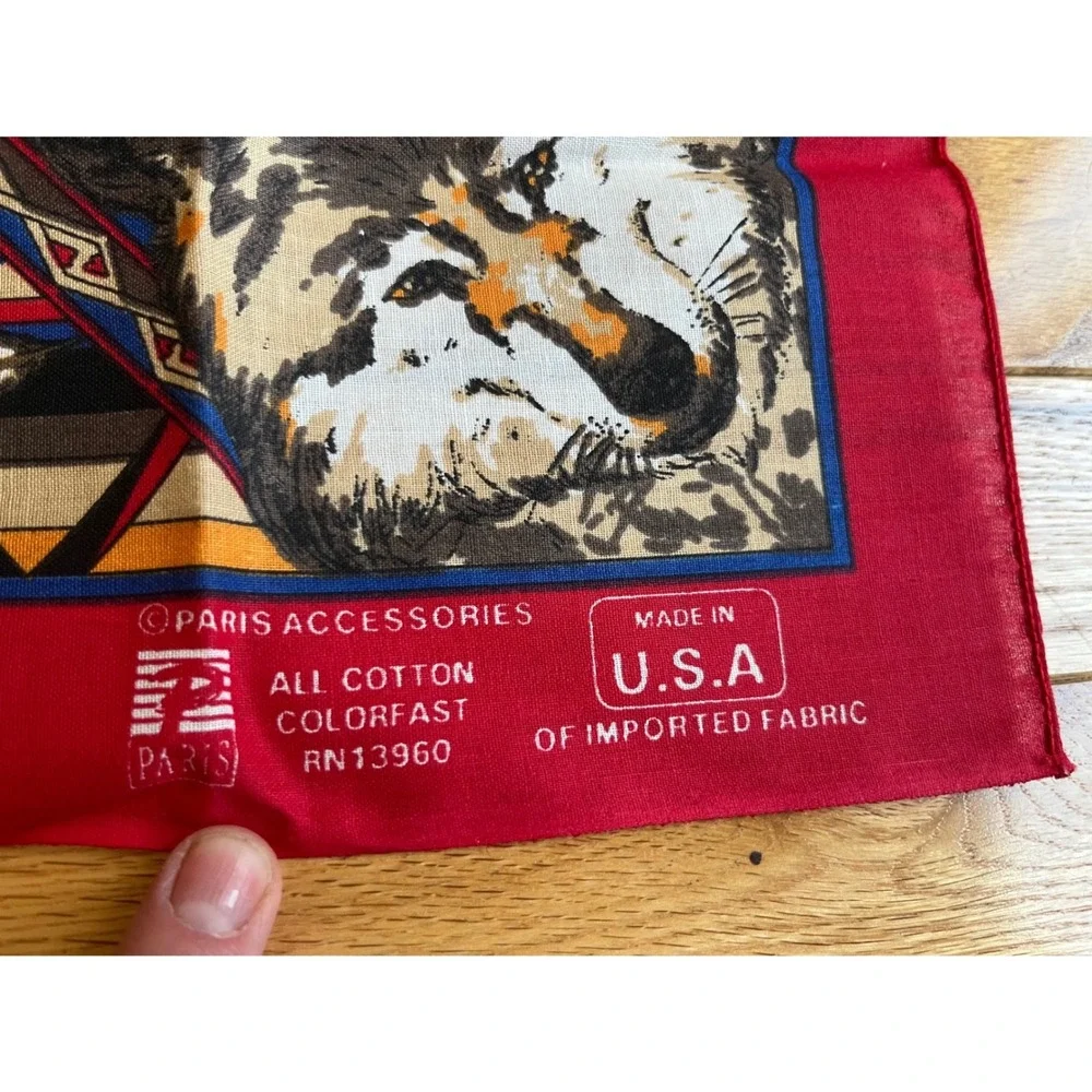 Vintage Paris‎ Accessories Wolf Eagle Bandana Red Cotton Made in USA 21x21 Scarf